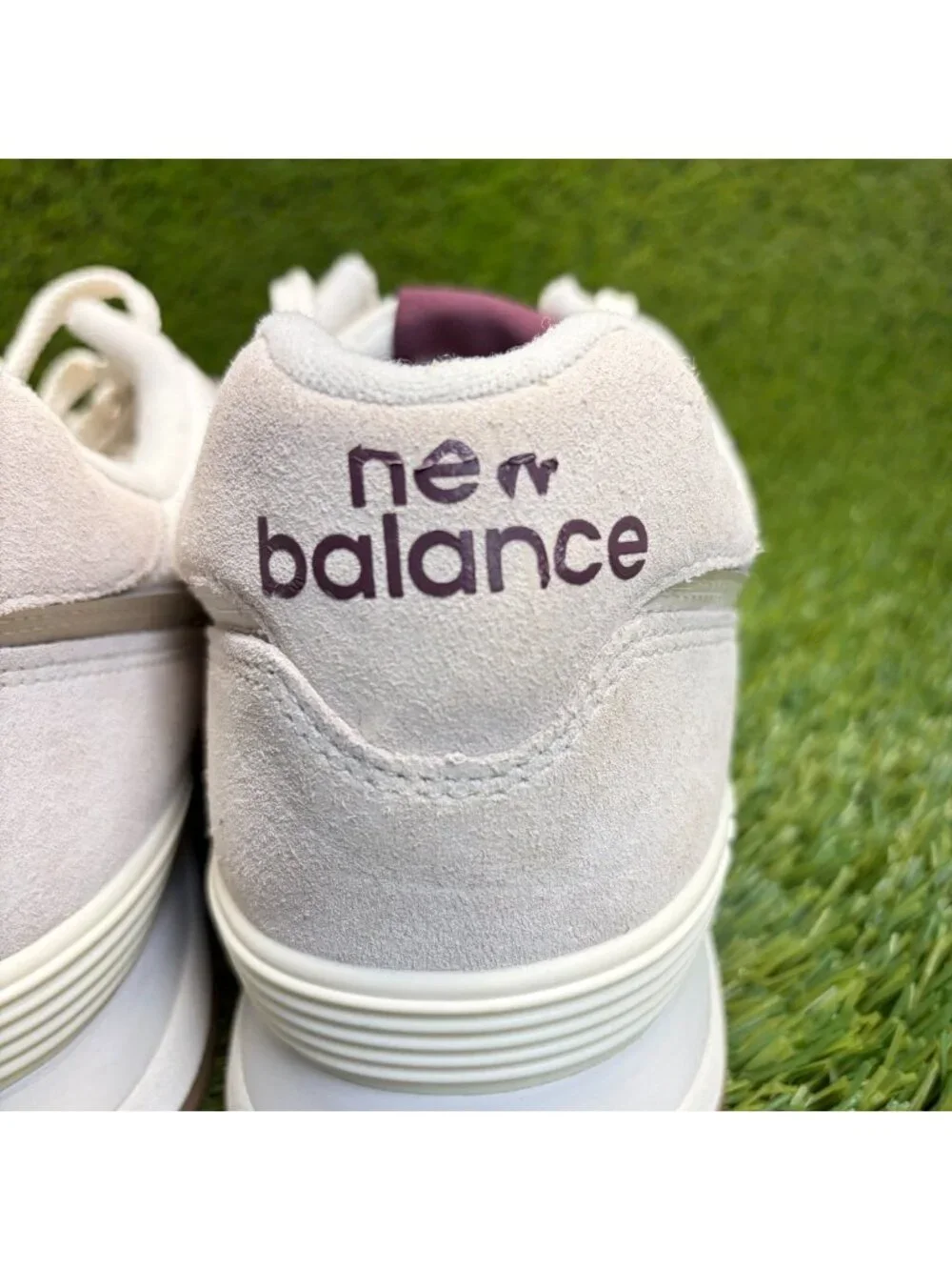 New Balance 574 Mens Size 13 Cream Burgundy Athletic Walking Shoes Sneakers